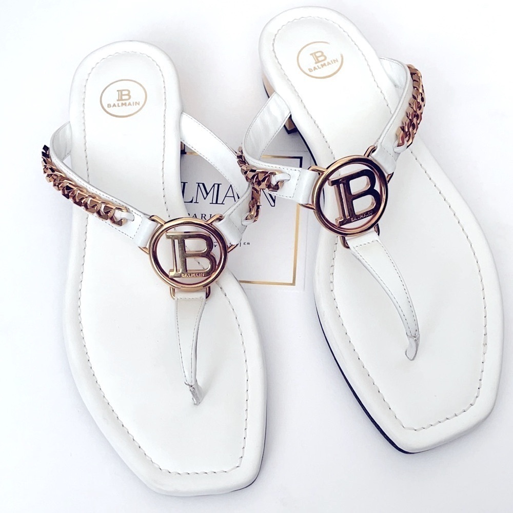 Host Pick New & Authentic Balmain Paris White/Gold Thong Flat Sandals